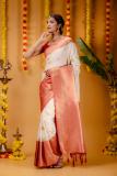 MIMOSA Printed Kanjivaram Art Silk Saree (White, Pink)