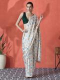 Sangria Printed Daily Wear Satin Saree (White)
