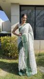 Bansari Textiles Self Design, Woven, Printed, Floral Print, Striped Bollywood Chiffon, Silk Blend Saree (Green)