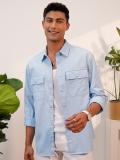 LOCOMOTIVE Men Solid Casual Light Blue Shirt