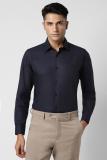 VAN HEUSEN Men Self Design Formal Dark Blue Shirt