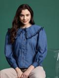 Dressberry Women Solid Casual Blue Shirt