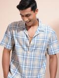 LOCOMOTIVE Men Checkered Casual Blue Shirt