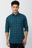 VAN HEUSEN Men Checkered Casual Blue Shirt