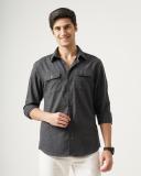 British Club Men Self Design Casual Grey Shirt