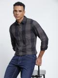 LEE Men Checkered Casual Grey, Black, Orange Shirt