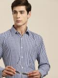 Hancock Men Checkered Formal White, Dark Blue Shirt