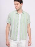 LEE Men Striped Casual Green Shirt