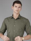 PARK AVENUE Men Checkered Formal Dark Green Shirt