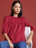 all about you Women Solid Casual Maroon Shirt