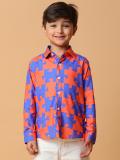 TALES & STORIES Boys Printed Casual Blue, Orange Shirt