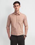 ARROW Men Striped Formal Brown Shirt