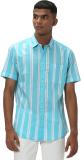 MUFTI Men Striped Casual Light Blue Shirt