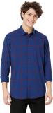 MUFTI Men Checkered Casual Dark Blue Shirt