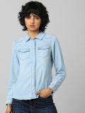 ONLY Women Solid Casual Blue Shirt