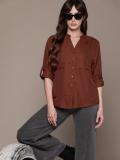 Roadster Women Solid Casual Brown Shirt