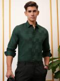 LOCOMOTIVE Men Solid Casual Green Shirt