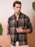 LOCOMOTIVE Men Checkered Casual Khaki Shirt