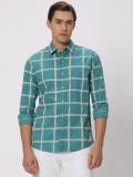 MUFTI Men Checkered Casual Blue Shirt