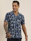 Taavi Men Printed Casual Dark Blue Shirt