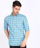 PETER ENGLAND Men Checkered Casual Blue Shirt