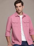 WROGN Men Self Design Casual Pink Shirt