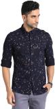 TURTLE Men Printed Casual Dark Blue, Beige, Blue Shirt