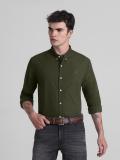 JACK & JONES Men Solid Casual Dark Green Shirt