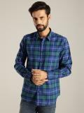 INDIAN TERRAIN Men Checkered Casual Blue Shirt