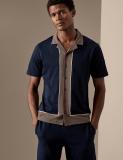 MARKS & SPENCER Men Color Block Casual Dark Blue Shirt