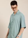 HERE&NOW Men Solid Casual Green Shirt