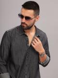 HERE&NOW Men Solid Casual Black Shirt