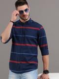 HERE&NOW Men Striped Casual Blue Shirt