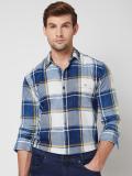 MUFTI Men Checkered Casual Blue, White, Yellow Shirt