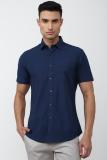 VAN HEUSEN Men Self Design Casual Dark Blue Shirt