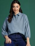 Dressberry Women Solid Casual Blue Shirt