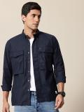 Mr Bowerbird Men Solid Casual Blue Shirt