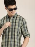 HERE&NOW Men Checkered Casual Green Shirt