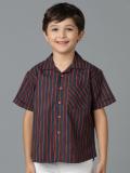 TALES & STORIES Boys Striped Casual Black Shirt