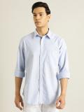 INDIAN TERRAIN Men Solid Casual Blue Shirt