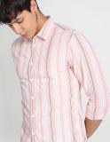 FLYING MACHINE Men Striped Casual Orange, White, Blue Shirt