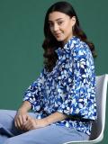 Dressberry Women Printed Casual Blue Shirt