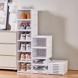 KriShyam Shoe Rack Slim Shoe Shelf Cabinet Clear Door, 6 Pair (Easy One Pull Assembly) PP Collapsible Wardrobe (Finish Color - 6 Layer White, DIY(Do-It-Yourself))