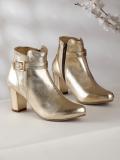 flat n heels Boots For Women (Gold , 5)