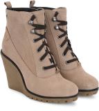 Delize wedge derby ankle Boots For Women (Beige , 3)