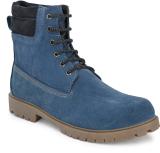 Roadster Men Sky Blue Textured Flat Boots Boots For Men (Blue , 9)