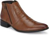 VALENTINO Premium Handmade Genuine Leather Dual Side Zipper Boots For Men (Tan , 10)