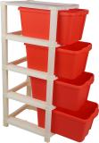 ELIGHTWAY MART Plastic Free Standing Chest of Drawers (Finish Color - Red, DIY(Do-It-Yourself))