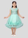 Aarika Girls Midi/Knee Length Party Dress (Light Blue, Sleeveless)