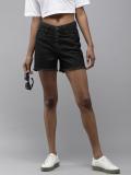 Roadster Solid Women Black Denim Shorts